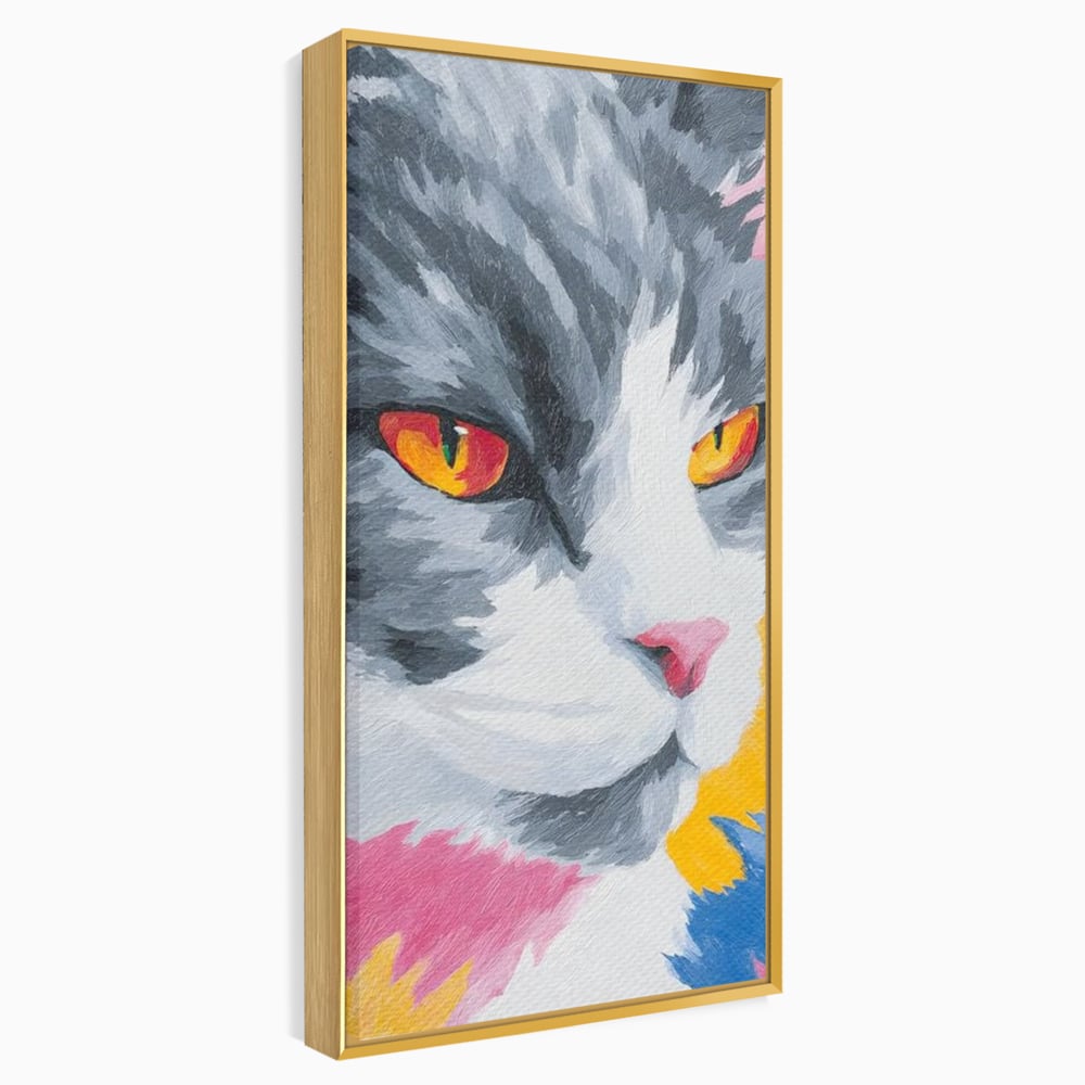 Tablou Canvas Premium, LuxCanva® M1480, Mister printre Nuante, Pisica, Felina, Animal, Culori Vibrante, Pictura, Arta Moderna, Dormitor, Birou, Living, Camera Copil
