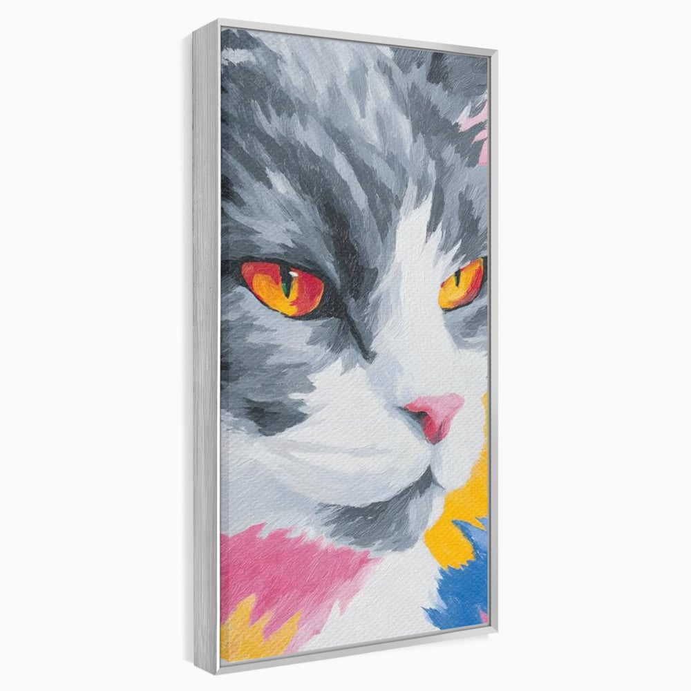 Tablou Canvas Premium, LuxCanva® M1480, Mister printre Nuante, Pisica, Felina, Animal, Culori Vibrante, Pictura, Arta Moderna, Dormitor, Birou, Living, Camera Copil
