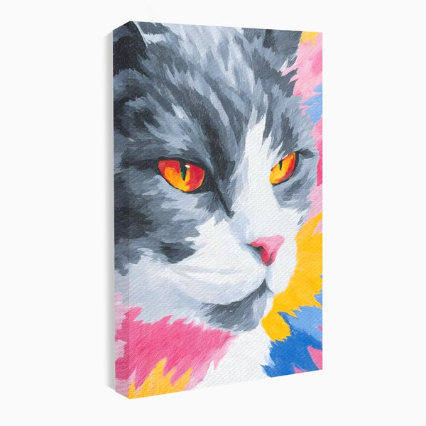 Tablou Canvas Premium, LuxCanva® M1480, Mister printre Nuante, Pisica, Felina, Animal, Culori Vibrante, Pictura, Arta Moderna, Dormitor, Birou, Living, Camera Copil