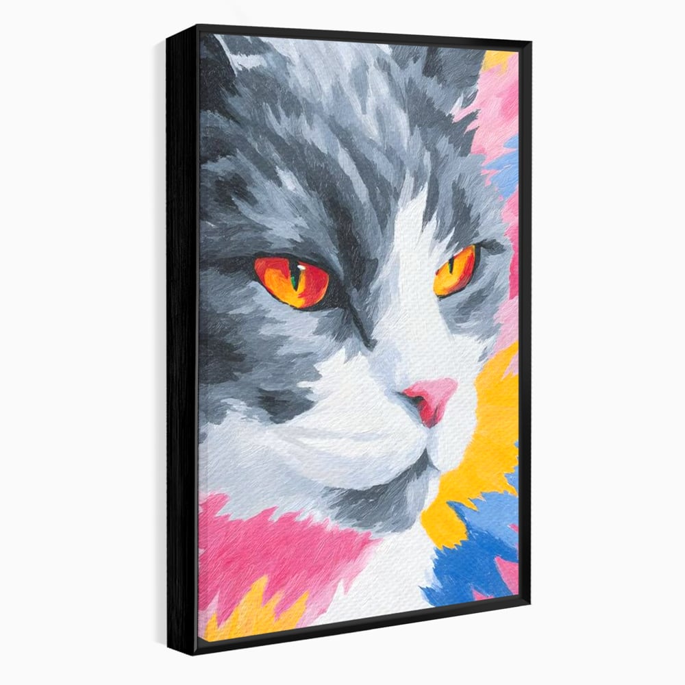 Tablou Canvas Premium, LuxCanva® M1480, Mister printre Nuante, Pisica, Felina, Animal, Culori Vibrante, Pictura, Arta Moderna, Dormitor, Birou, Living, Camera Copil