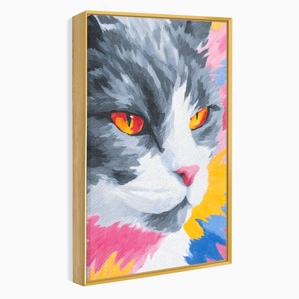Tablou Canvas Premium, LuxCanva® M1480, Mister printre Nuante, Pisica, Felina, Animal, Culori Vibrante, Pictura, Arta Moderna, Dormitor, Birou, Living, Camera Copil