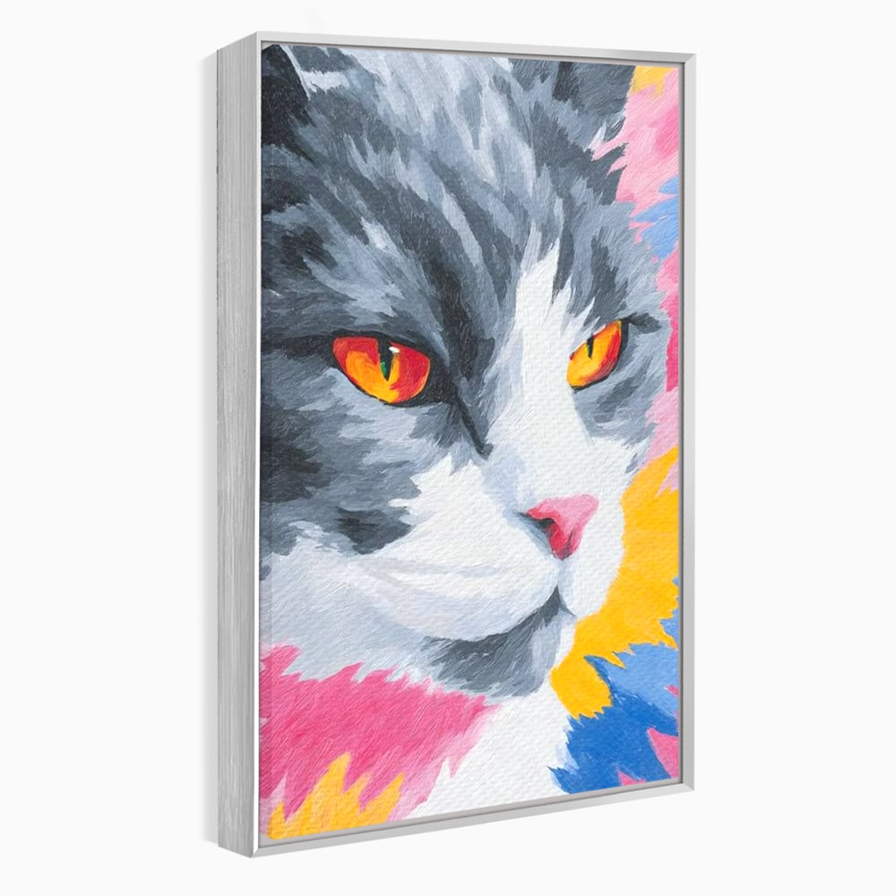 Tablou Canvas Premium, LuxCanva® M1480, Mister printre Nuante, Pisica, Felina, Animal, Culori Vibrante, Pictura, Arta Moderna, Dormitor, Birou, Living, Camera Copil