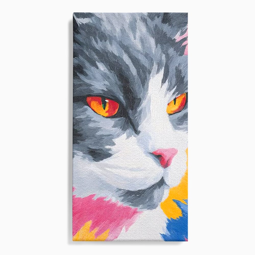 Tablou Canvas Premium, LuxCanva® M1480, Mister printre Nuante, Pisica, Felina, Animal, Culori Vibrante, Pictura, Arta Moderna, Dormitor, Birou, Living, Camera Copil