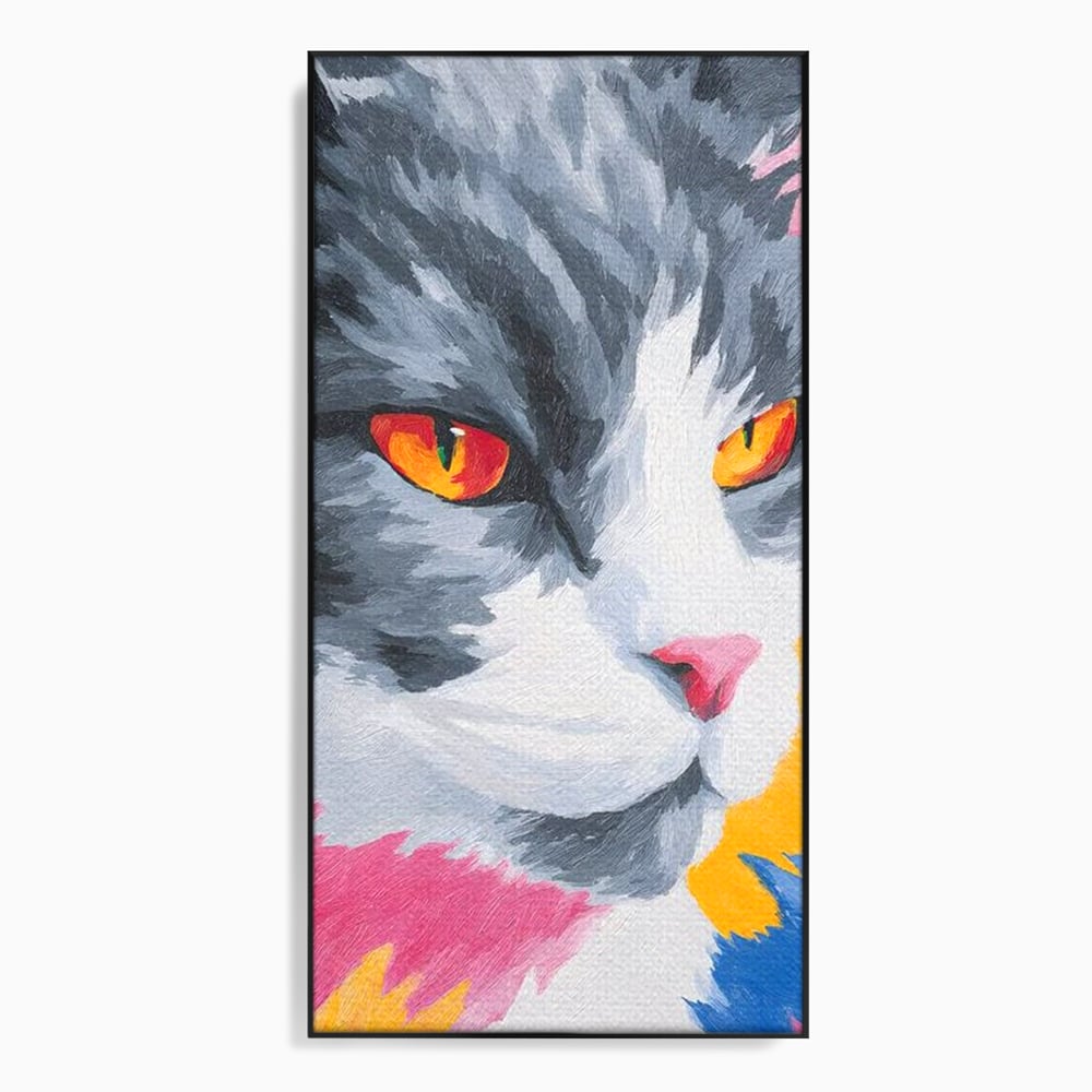 Tablou Canvas Premium, LuxCanva® M1480, Mister printre Nuante, Pisica, Felina, Animal, Culori Vibrante, Pictura, Arta Moderna, Dormitor, Birou, Living, Camera Copil