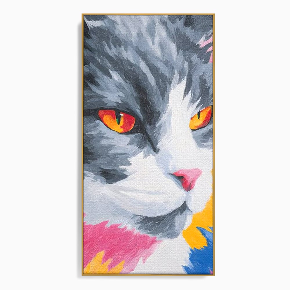 Tablou Canvas Premium, LuxCanva® M1480, Mister printre Nuante, Pisica, Felina, Animal, Culori Vibrante, Pictura, Arta Moderna, Dormitor, Birou, Living, Camera Copil