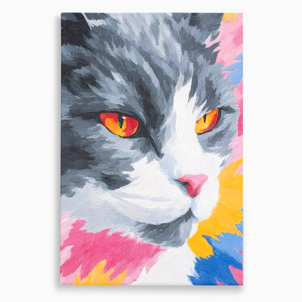 Tablou Canvas Premium, LuxCanva® M1480, Mister printre Nuante, Pisica, Felina, Animal, Culori Vibrante, Pictura, Arta Moderna, Dormitor, Birou, Living, Camera Copil
