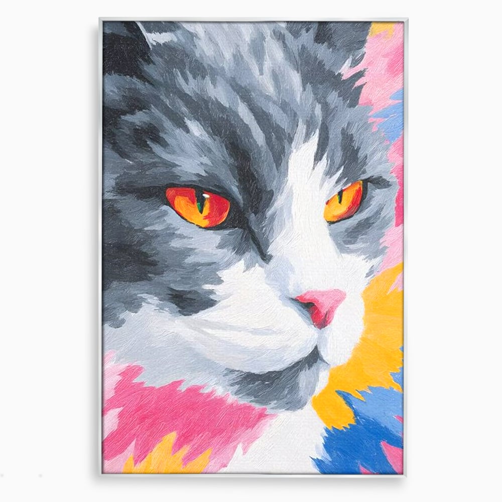 Tablou Canvas Premium, LuxCanva® M1480, Mister printre Nuante, Pisica, Felina, Animal, Culori Vibrante, Pictura, Arta Moderna, Dormitor, Birou, Living, Camera Copil