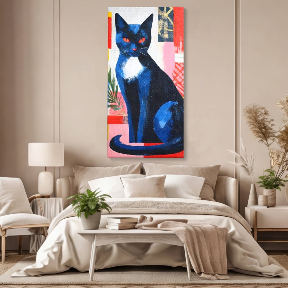 Leinwand Wandkunst Canvas Premium, LuxCanva® M1481, Königin der Nacht, Abstrakte Kunst, Modern, Blick, Geheimnis, Katze, Tier, Feline, Schlafzimmer, Büro, Wohnzimmer, Kinderzimmer