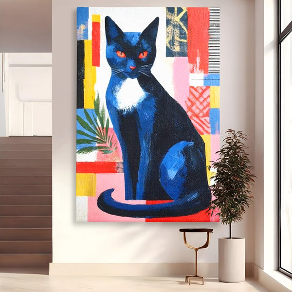 Leinwand Wandkunst Canvas Premium, LuxCanva® M1481, Königin der Nacht, Abstrakte Kunst, Modern, Blick, Geheimnis, Katze, Tier, Feline, Schlafzimmer, Büro, Wohnzimmer, Kinderzimmer