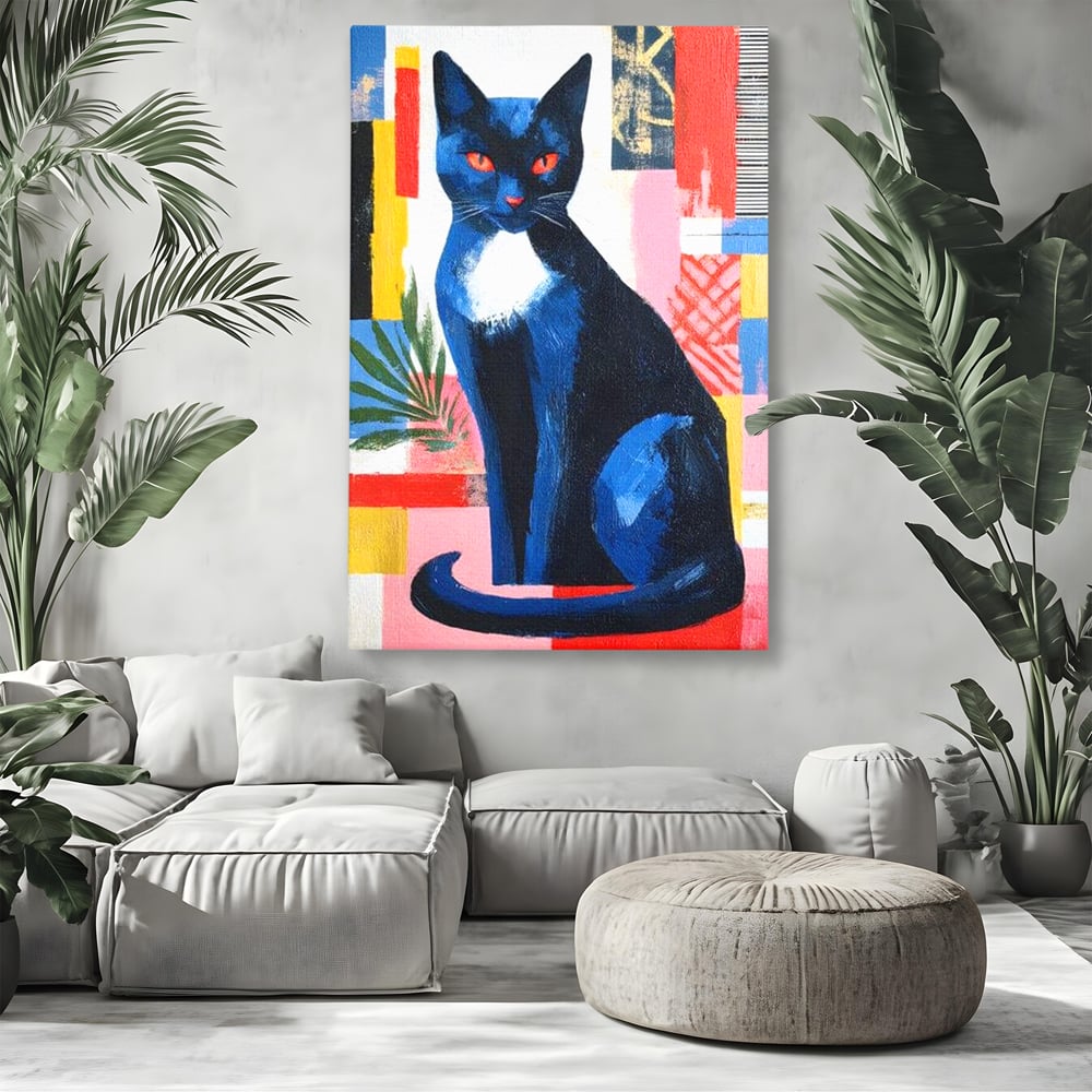 Leinwand Wandkunst Canvas Premium, LuxCanva® M1481, Königin der Nacht, Abstrakte Kunst, Modern, Blick, Geheimnis, Katze, Tier, Feline, Schlafzimmer, Büro, Wohnzimmer, Kinderzimmer