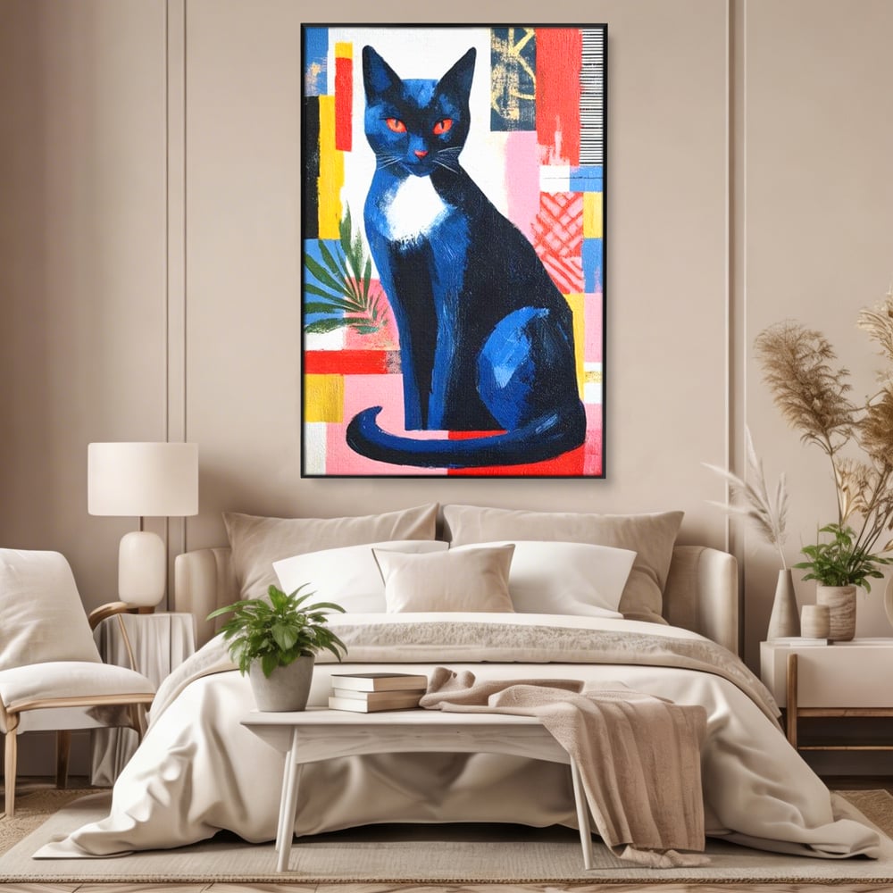 Leinwand Wandkunst Canvas Premium, LuxCanva® M1481, Königin der Nacht, Abstrakte Kunst, Modern, Blick, Geheimnis, Katze, Tier, Feline, Schlafzimmer, Büro, Wohnzimmer, Kinderzimmer
