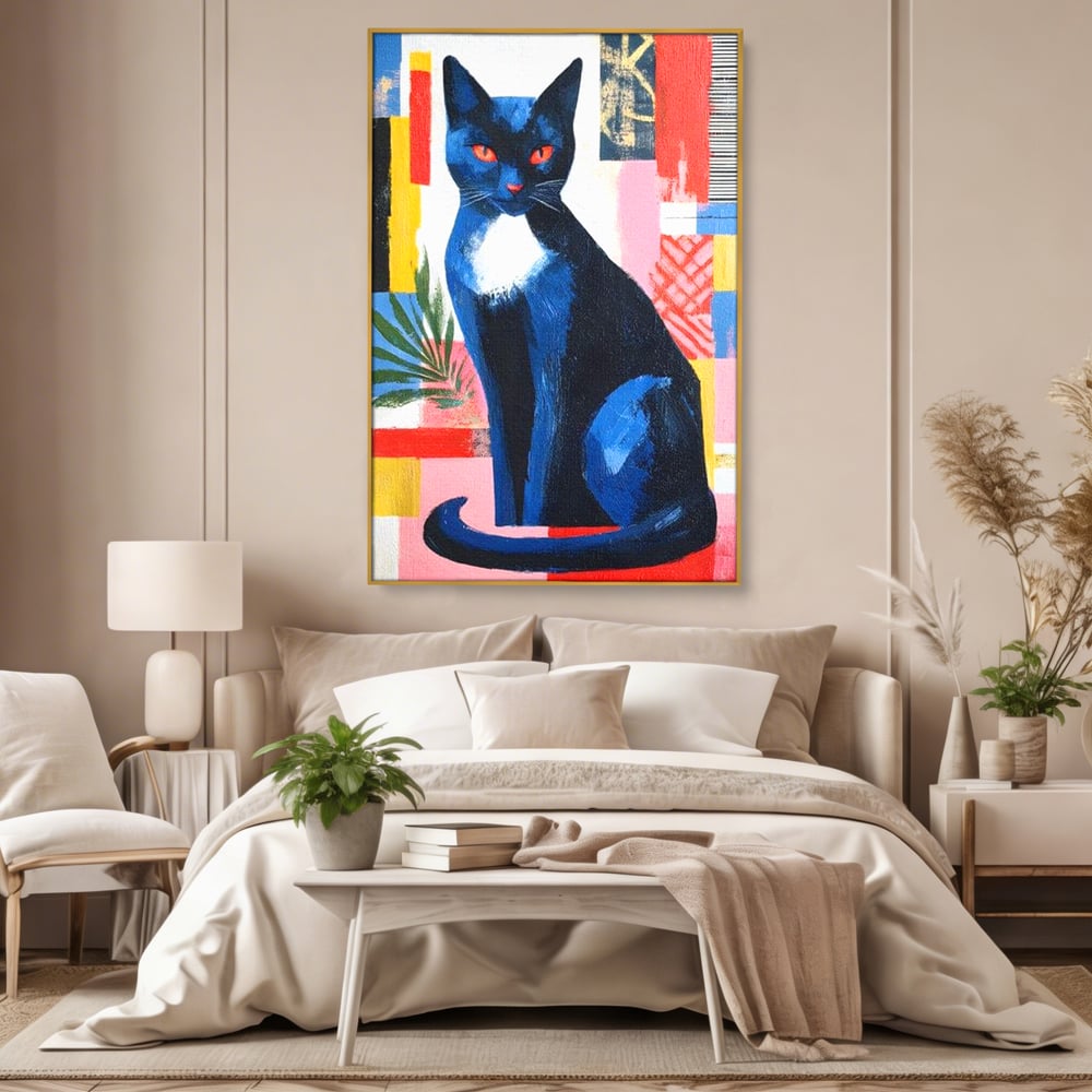 Leinwand Wandkunst Canvas Premium, LuxCanva® M1481, Königin der Nacht, Abstrakte Kunst, Modern, Blick, Geheimnis, Katze, Tier, Feline, Schlafzimmer, Büro, Wohnzimmer, Kinderzimmer
