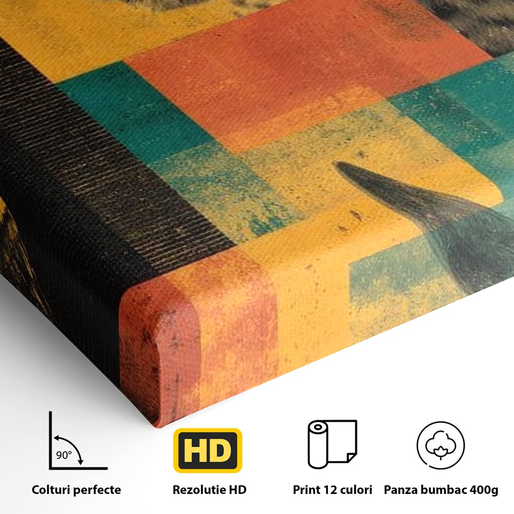 Tablou Canvas Premium, LuxCanva® M1482, Glorie Tropicala, Animale, Leopard, Rinocer, Pasare, Jungla, Exotic, Salbaticie, Dormitor, Birou, Living, Camera Copil