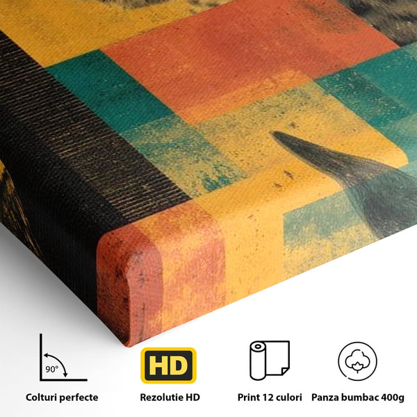 Tablou Canvas Premium, LuxCanva® M1482, Glorie Tropicala, Animale, Leopard, Rinocer, Pasare, Jungla, Exotic, Salbaticie, Dormitor, Birou, Living, Camera Copil
