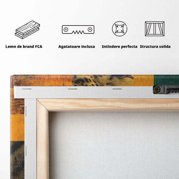 Tablou Canvas Premium, LuxCanva® M1482, Glorie Tropicala, Animale, Leopard, Rinocer, Pasare, Jungla, Exotic, Salbaticie, Dormitor, Birou, Living, Camera Copil
