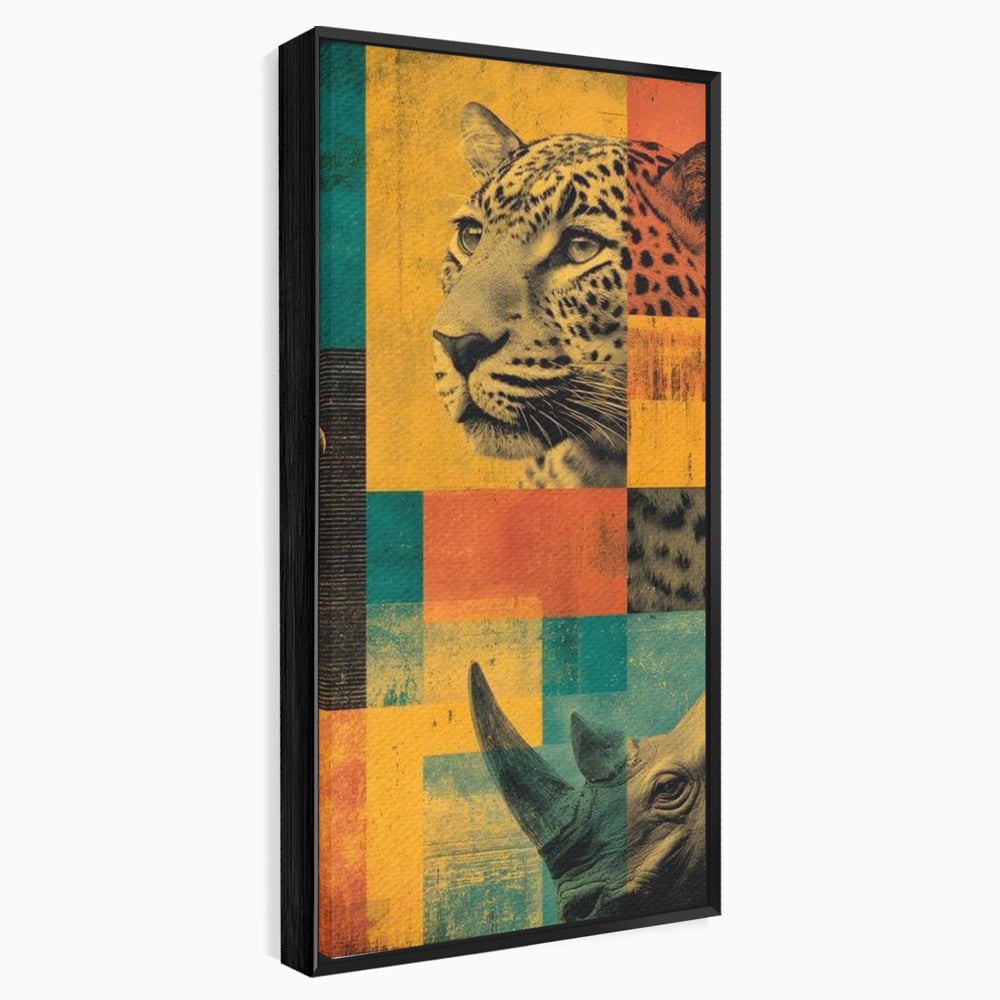 Tablou Canvas Premium, LuxCanva® M1482, Glorie Tropicala, Animale, Leopard, Rinocer, Pasare, Jungla, Exotic, Salbaticie, Dormitor, Birou, Living, Camera Copil