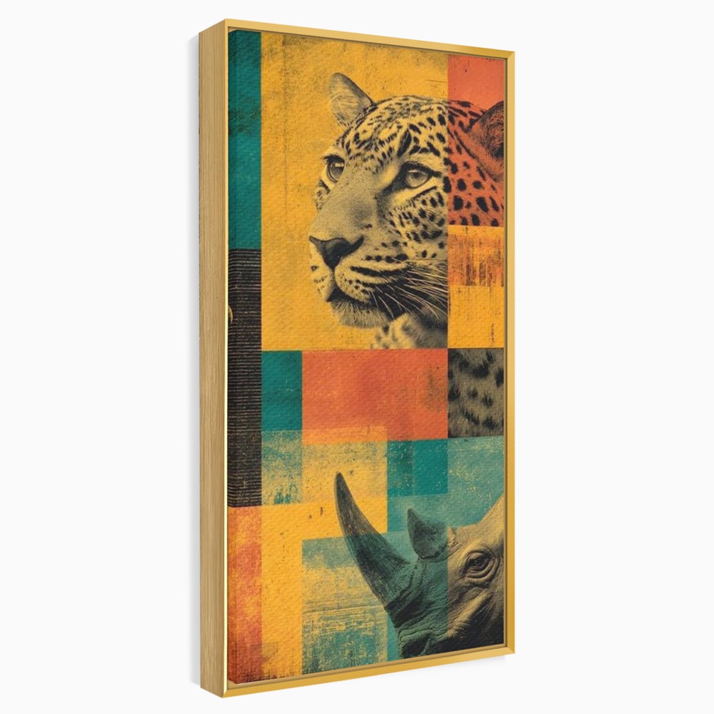 Tablou Canvas Premium, LuxCanva® M1482, Glorie Tropicala, Animale, Leopard, Rinocer, Pasare, Jungla, Exotic, Salbaticie, Dormitor, Birou, Living, Camera Copil