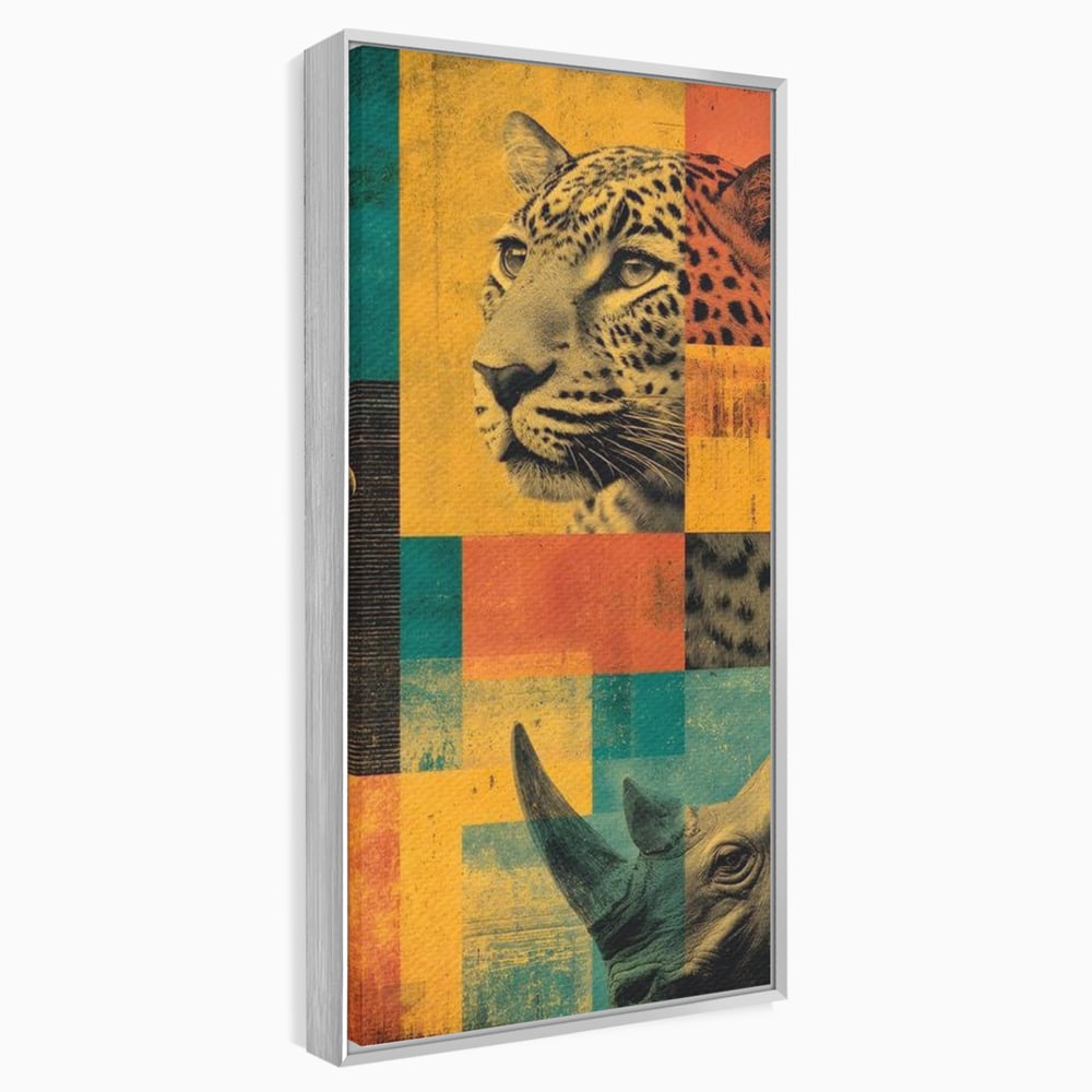 Tablou Canvas Premium, LuxCanva® M1482, Glorie Tropicala, Animale, Leopard, Rinocer, Pasare, Jungla, Exotic, Salbaticie, Dormitor, Birou, Living, Camera Copil