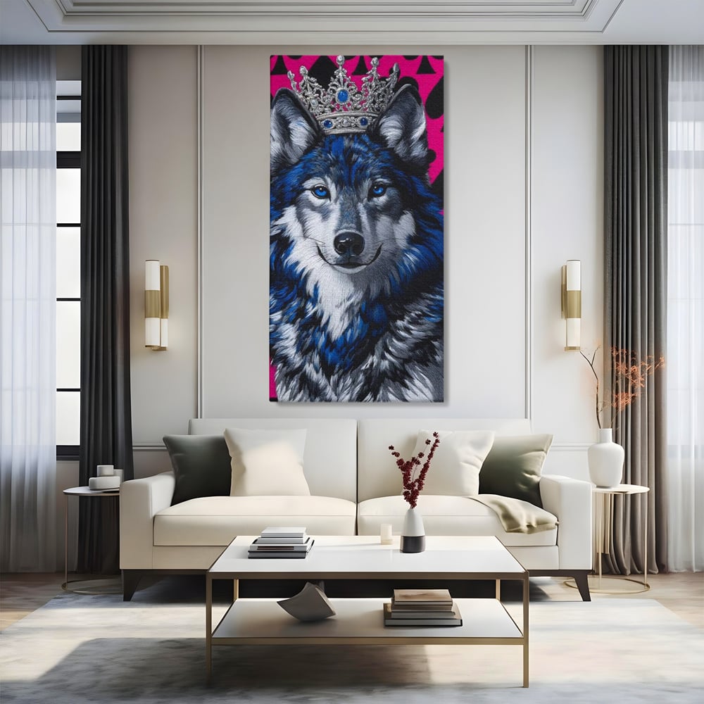 Tablou Canvas Premium, LuxCanva® M1484, Domnia Regelui Lup, Lup, Animal, Rege, Coroana, Roial, Alfa, Prezenta, Putere, Dormitor, Birou, Living, Camera Copil