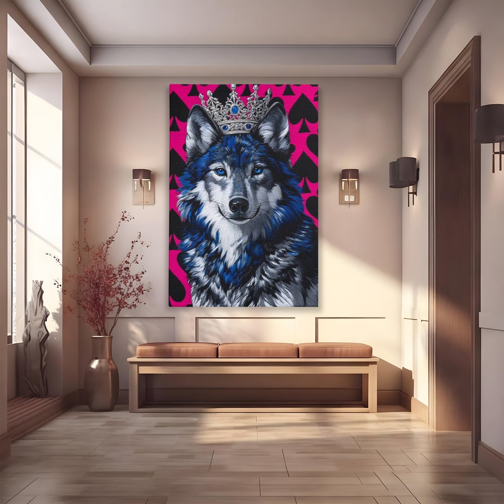 Tablou Canvas Premium, LuxCanva® M1484, Domnia Regelui Lup, Lup, Animal, Rege, Coroana, Roial, Alfa, Prezenta, Putere, Dormitor, Birou, Living, Camera Copil