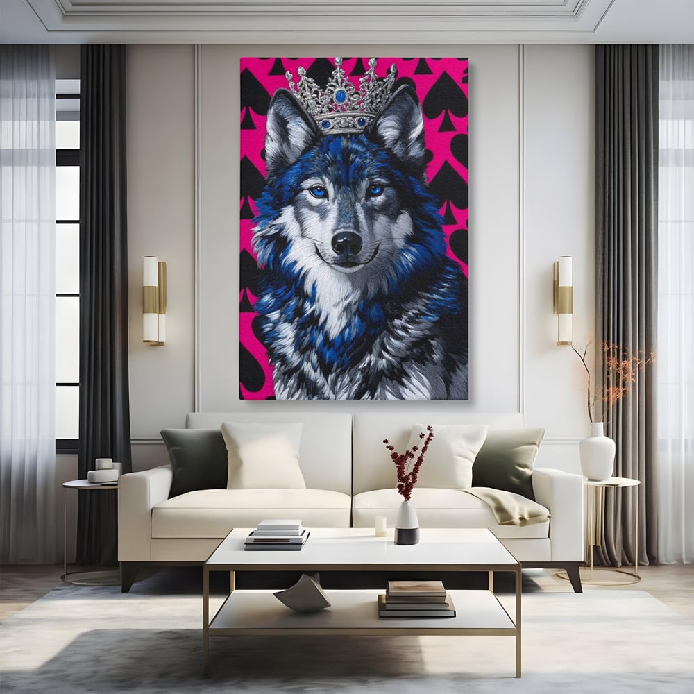 Tablou Canvas Premium, LuxCanva® M1484, Domnia Regelui Lup, Lup, Animal, Rege, Coroana, Roial, Alfa, Prezenta, Putere, Dormitor, Birou, Living, Camera Copil