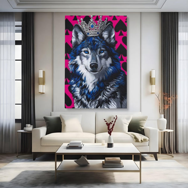Tablou Canvas Premium, LuxCanva® M1484, Domnia Regelui Lup, Lup, Animal, Rege, Coroana, Roial, Alfa, Prezenta, Putere, Dormitor, Birou, Living, Camera Copil