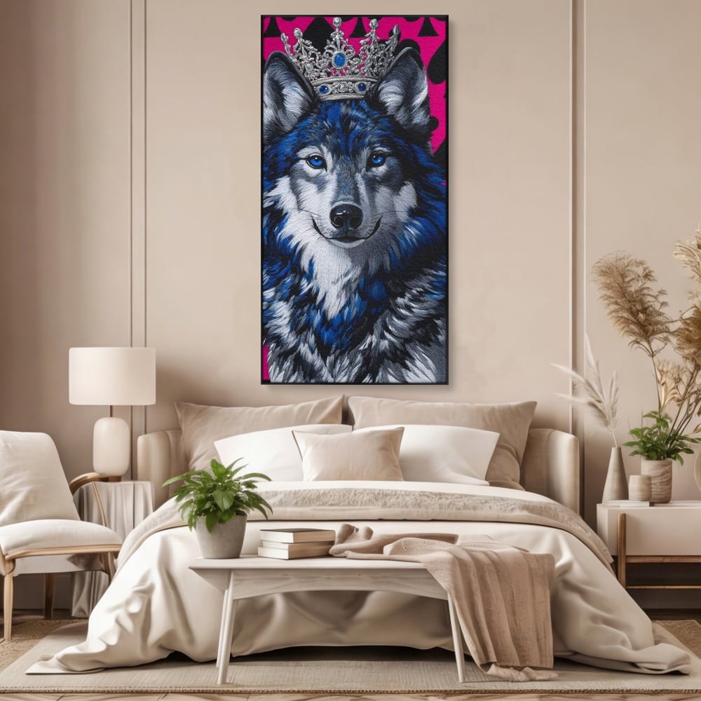 Tablou Canvas Premium, LuxCanva® M1484, Domnia Regelui Lup, Lup, Animal, Rege, Coroana, Roial, Alfa, Prezenta, Putere, Dormitor, Birou, Living, Camera Copil