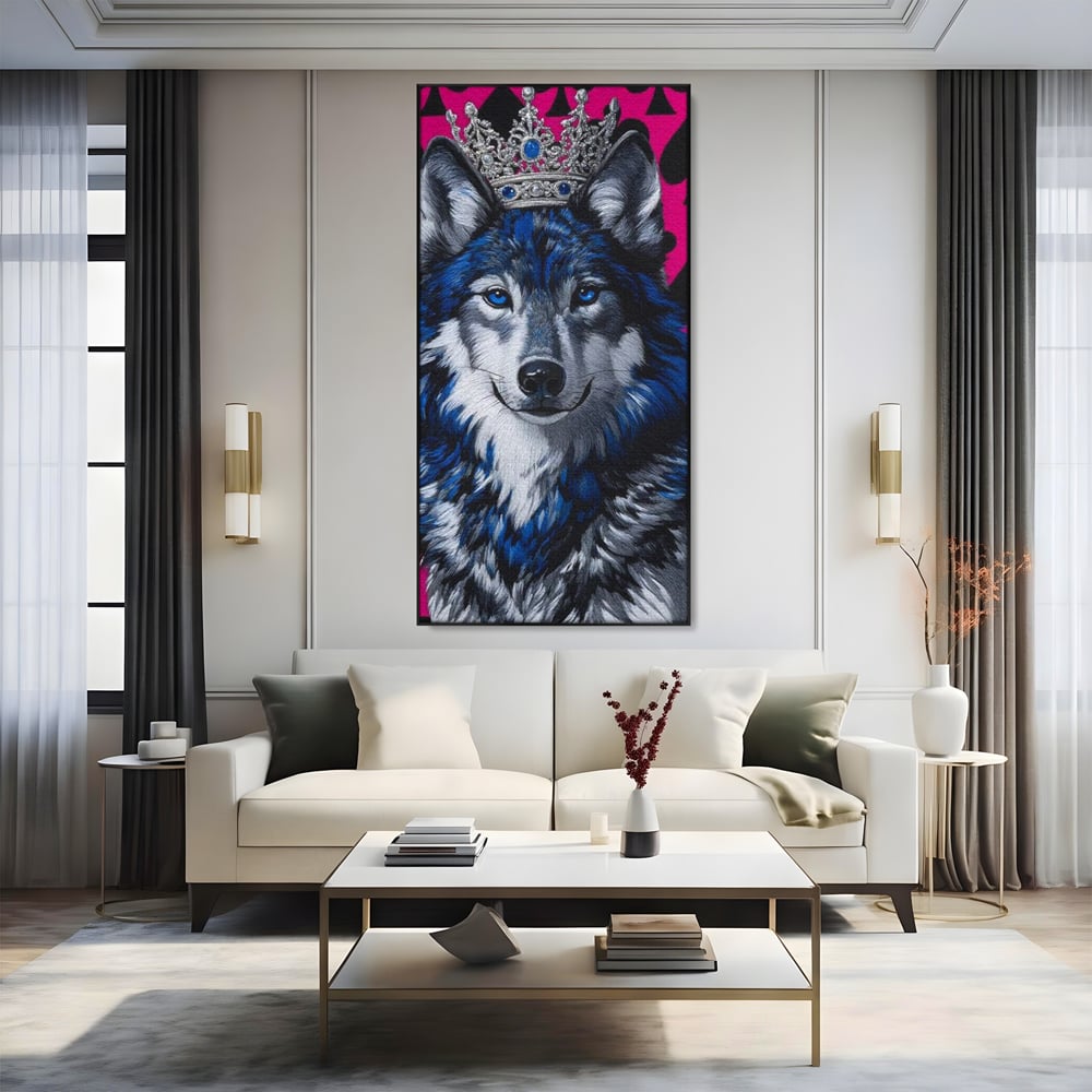 Tablou Canvas Premium, LuxCanva® M1484, Domnia Regelui Lup, Lup, Animal, Rege, Coroana, Roial, Alfa, Prezenta, Putere, Dormitor, Birou, Living, Camera Copil