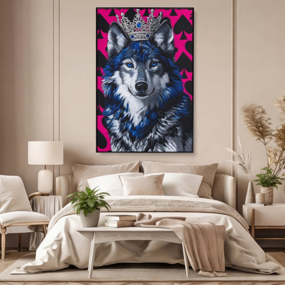 Tablou Canvas Premium, LuxCanva® M1484, Domnia Regelui Lup, Lup, Animal, Rege, Coroana, Roial, Alfa, Prezenta, Putere, Dormitor, Birou, Living, Camera Copil