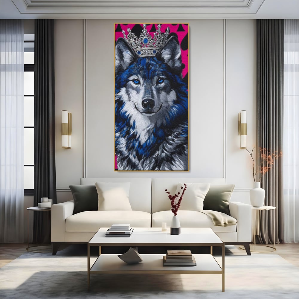 Tablou Canvas Premium, LuxCanva® M1484, Domnia Regelui Lup, Lup, Animal, Rege, Coroana, Roial, Alfa, Prezenta, Putere, Dormitor, Birou, Living, Camera Copil