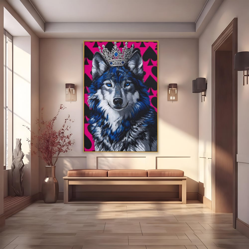 Tablou Canvas Premium, LuxCanva® M1484, Domnia Regelui Lup, Lup, Animal, Rege, Coroana, Roial, Alfa, Prezenta, Putere, Dormitor, Birou, Living, Camera Copil