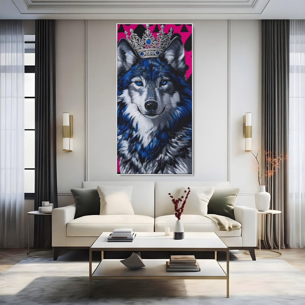 Tablou Canvas Premium, LuxCanva® M1484, Domnia Regelui Lup, Lup, Animal, Rege, Coroana, Roial, Alfa, Prezenta, Putere, Dormitor, Birou, Living, Camera Copil