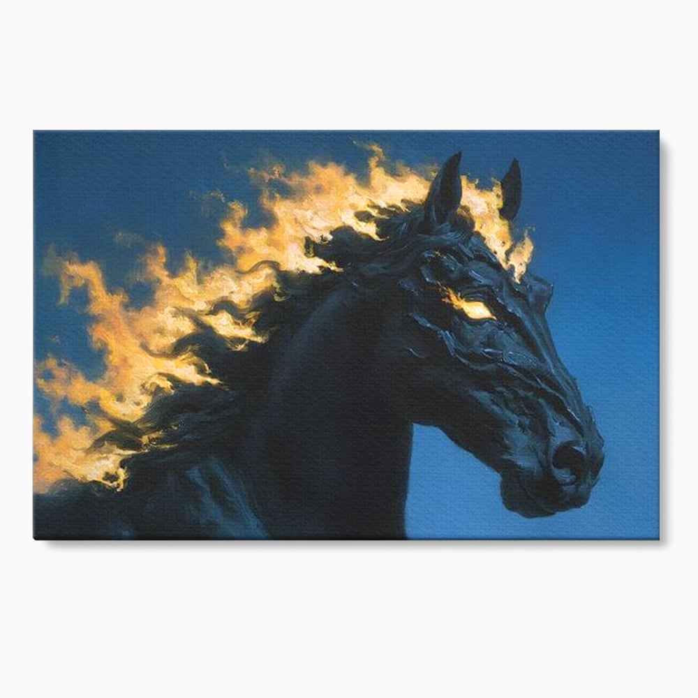 Tablou Canvas Premium, LuxCanva® M1485, Cursa fara Sfarsit, Cal, Armasar, Galop, Flacari, Foc, Mistic, Legenda, Umbra, Dormitor, Birou, Living, Camera Copil
