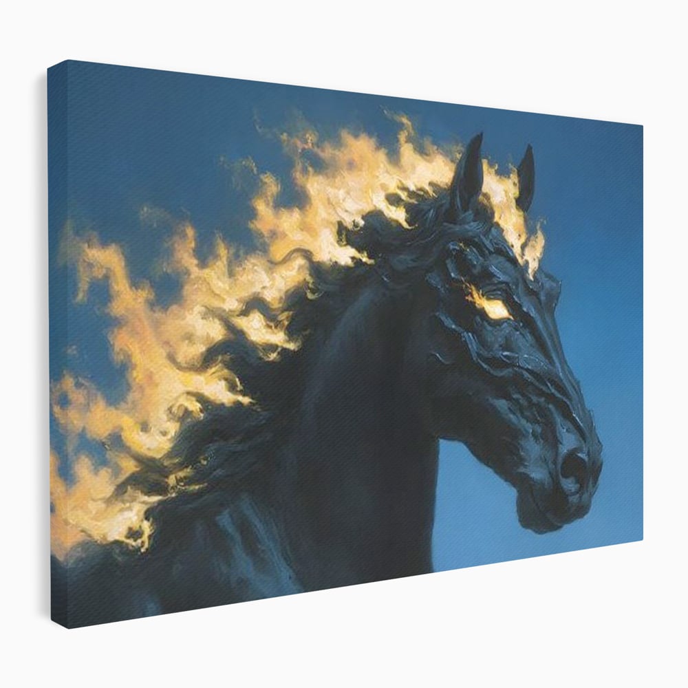 Tablou Canvas Premium, LuxCanva® M1485, Cursa fara Sfarsit, Cal, Armasar, Galop, Flacari, Foc, Mistic, Legenda, Umbra, Dormitor, Birou, Living, Camera Copil