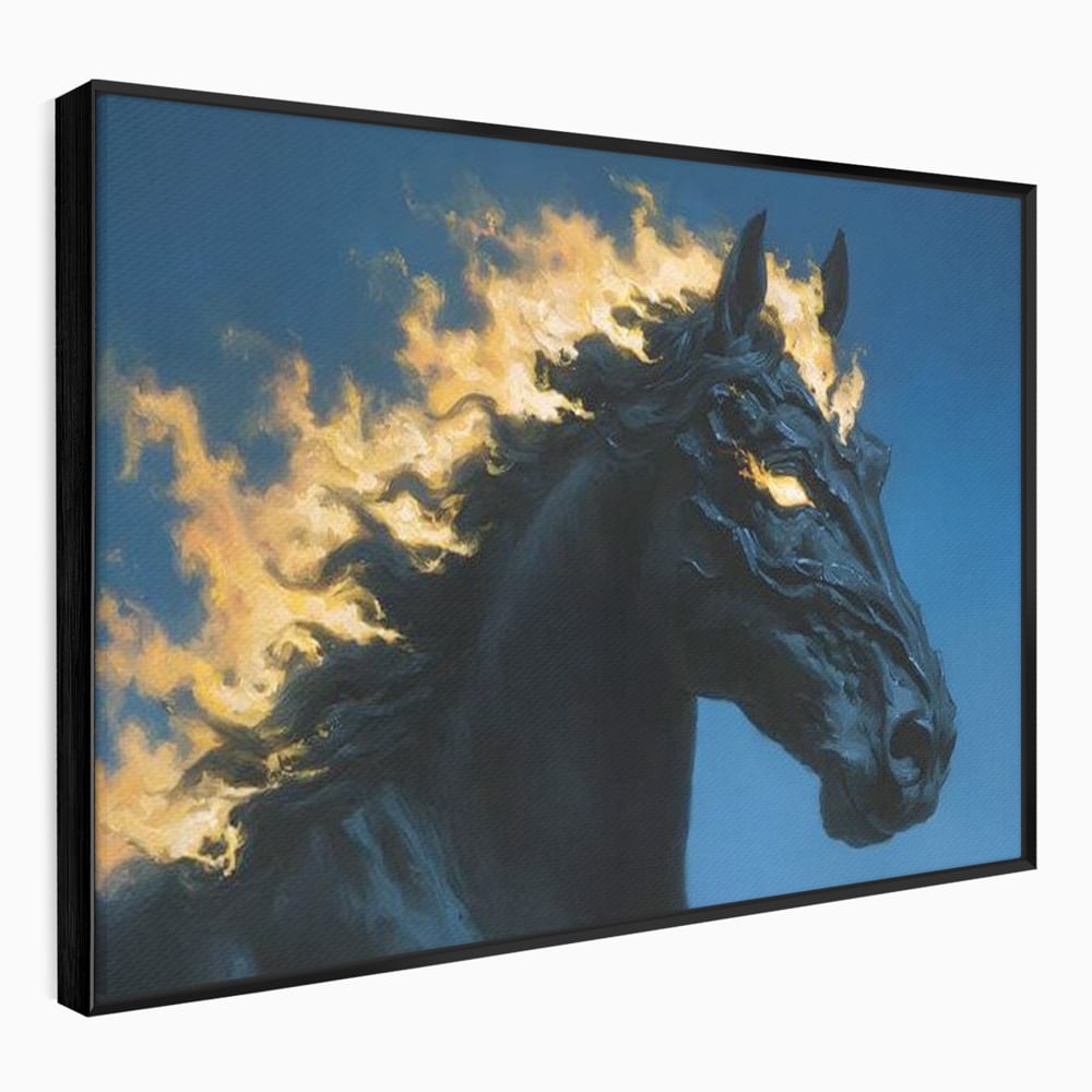 Tablou Canvas Premium, LuxCanva® M1485, Cursa fara Sfarsit, Cal, Armasar, Galop, Flacari, Foc, Mistic, Legenda, Umbra, Dormitor, Birou, Living, Camera Copil