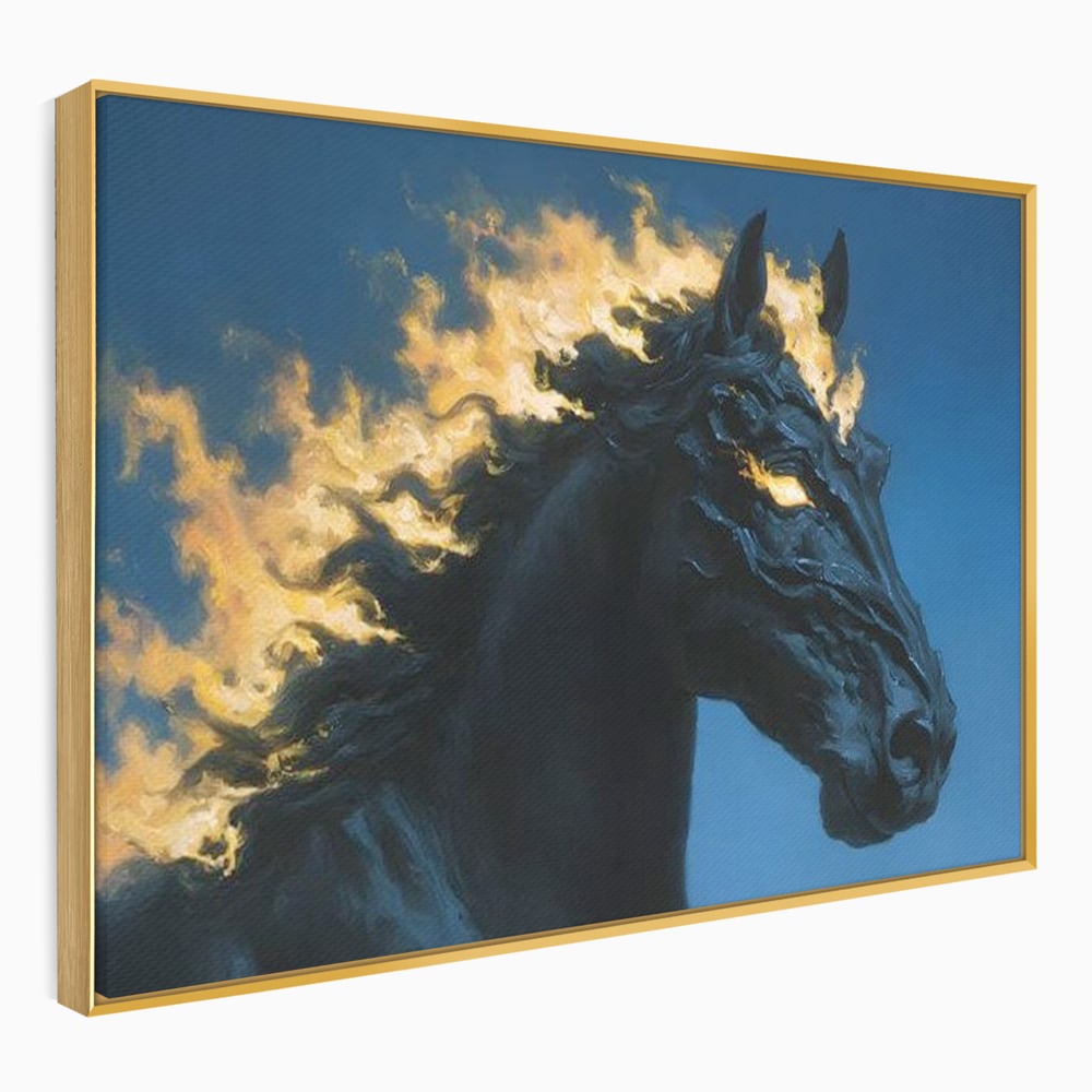 Tablou Canvas Premium, LuxCanva® M1485, Cursa fara Sfarsit, Cal, Armasar, Galop, Flacari, Foc, Mistic, Legenda, Umbra, Dormitor, Birou, Living, Camera Copil