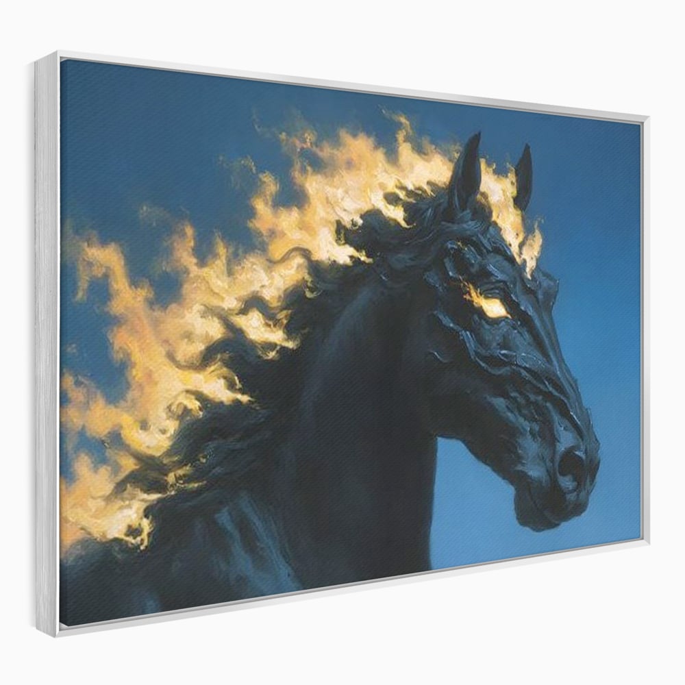Tablou Canvas Premium, LuxCanva® M1485, Cursa fara Sfarsit, Cal, Armasar, Galop, Flacari, Foc, Mistic, Legenda, Umbra, Dormitor, Birou, Living, Camera Copil