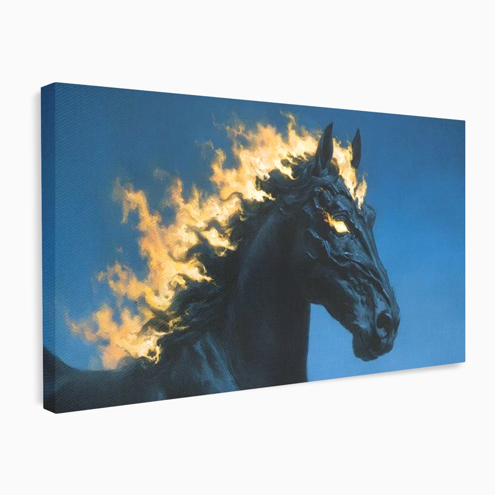 Tablou Canvas Premium, LuxCanva® M1485, Cursa fara Sfarsit, Cal, Armasar, Galop, Flacari, Foc, Mistic, Legenda, Umbra, Dormitor, Birou, Living, Camera Copil
