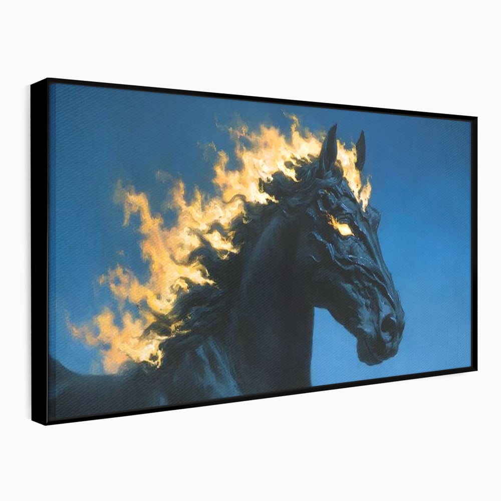Tablou Canvas Premium, LuxCanva® M1485, Cursa fara Sfarsit, Cal, Armasar, Galop, Flacari, Foc, Mistic, Legenda, Umbra, Dormitor, Birou, Living, Camera Copil
