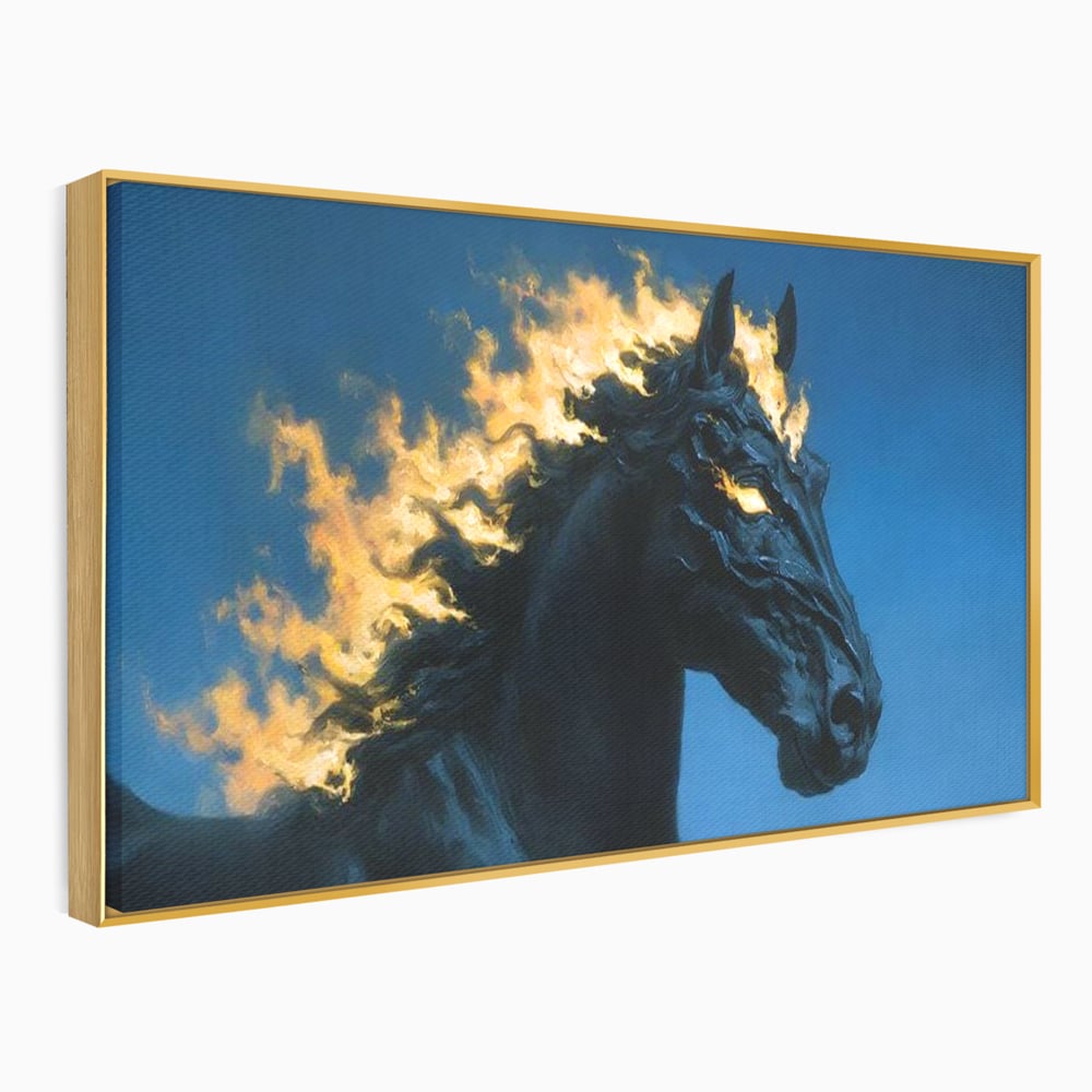 Tablou Canvas Premium, LuxCanva® M1485, Cursa fara Sfarsit, Cal, Armasar, Galop, Flacari, Foc, Mistic, Legenda, Umbra, Dormitor, Birou, Living, Camera Copil