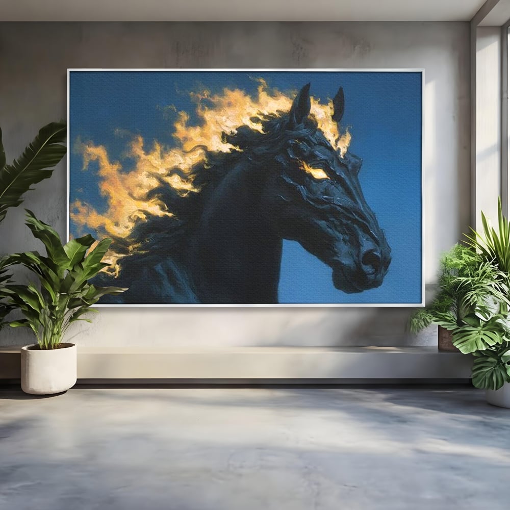 Tablou Canvas Premium, LuxCanva® M1485, Cursa fara Sfarsit, Cal, Armasar, Galop, Flacari, Foc, Mistic, Legenda, Umbra, Dormitor, Birou, Living, Camera Copil