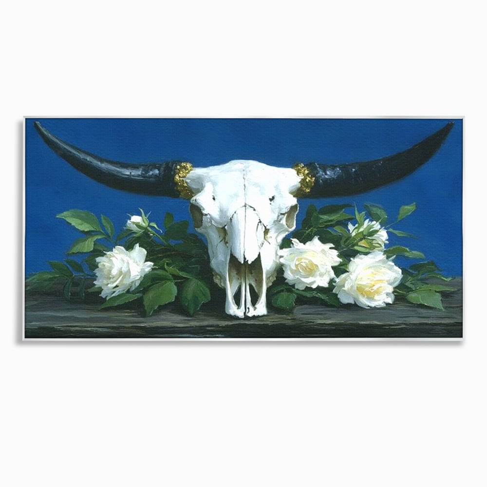 Tablou Canvas Premium, LuxCanva® M1486, Tacerea Florilor Albe, Trandafiri, Coarne, Schelet, Craniu, Animal, Gotic, Ritual, Arta, Dormitor, Birou, Living, Camera Copil