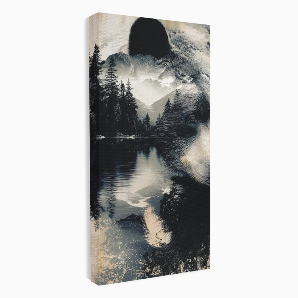 Tablou Canvas Premium, LuxCanva® M1487, Strajerul Padurii, Urs, Salbaticie, Animal, Padure, Peisaj, Natura, Munti, Ape, Dormitor, Birou, Living, Camera Copil