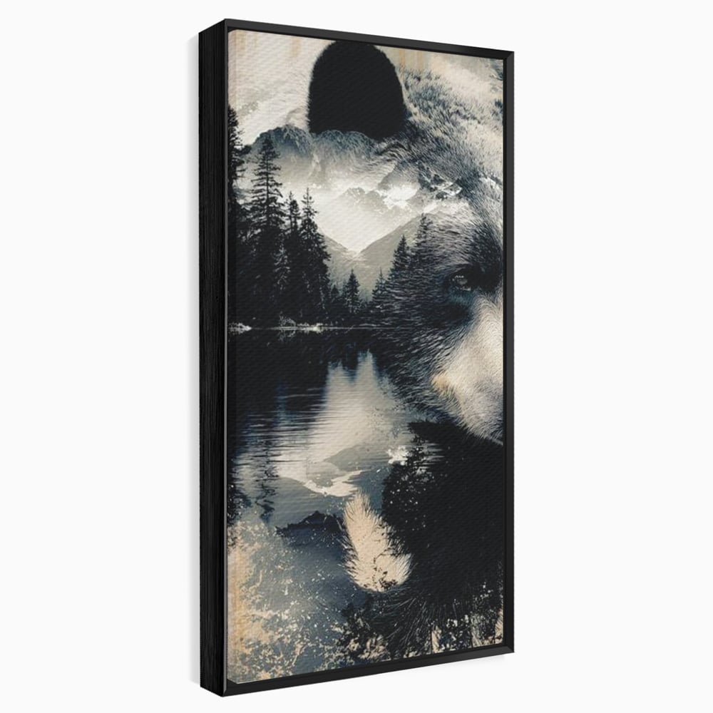 Tablou Canvas Premium, LuxCanva® M1487, Strajerul Padurii, Urs, Salbaticie, Animal, Padure, Peisaj, Natura, Munti, Ape, Dormitor, Birou, Living, Camera Copil