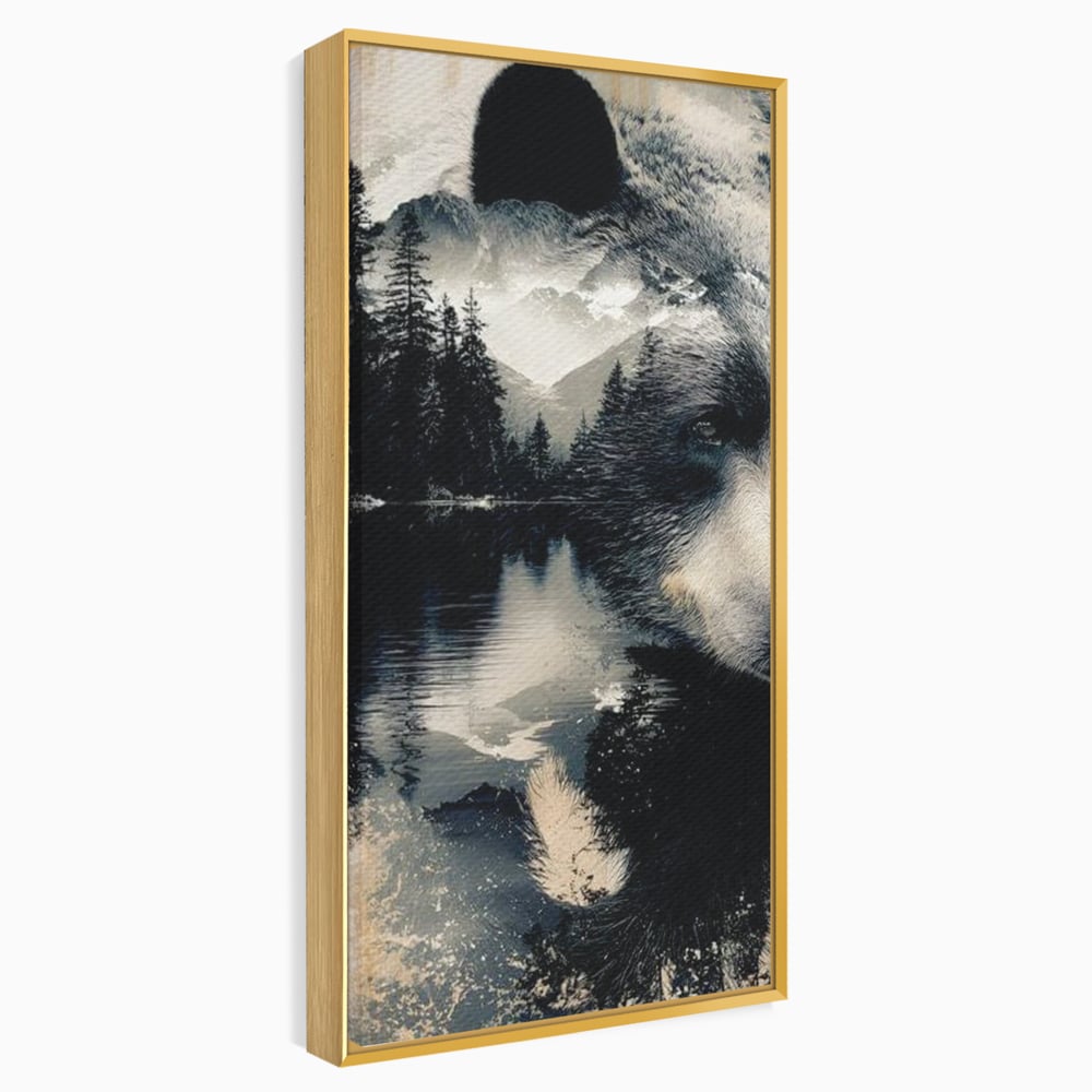 Tablou Canvas Premium, LuxCanva® M1487, Strajerul Padurii, Urs, Salbaticie, Animal, Padure, Peisaj, Natura, Munti, Ape, Dormitor, Birou, Living, Camera Copil