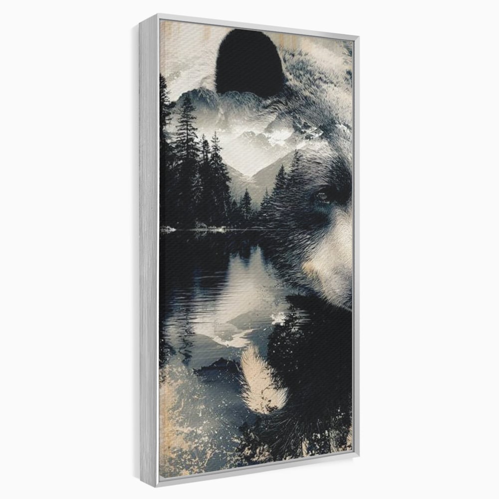 Tablou Canvas Premium, LuxCanva® M1487, Strajerul Padurii, Urs, Salbaticie, Animal, Padure, Peisaj, Natura, Munti, Ape, Dormitor, Birou, Living, Camera Copil