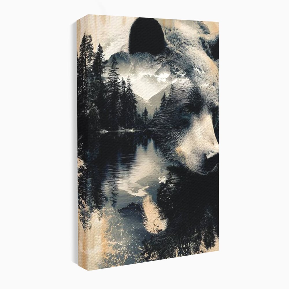 Tablou Canvas Premium, LuxCanva® M1487, Strajerul Padurii, Urs, Salbaticie, Animal, Padure, Peisaj, Natura, Munti, Ape, Dormitor, Birou, Living, Camera Copil