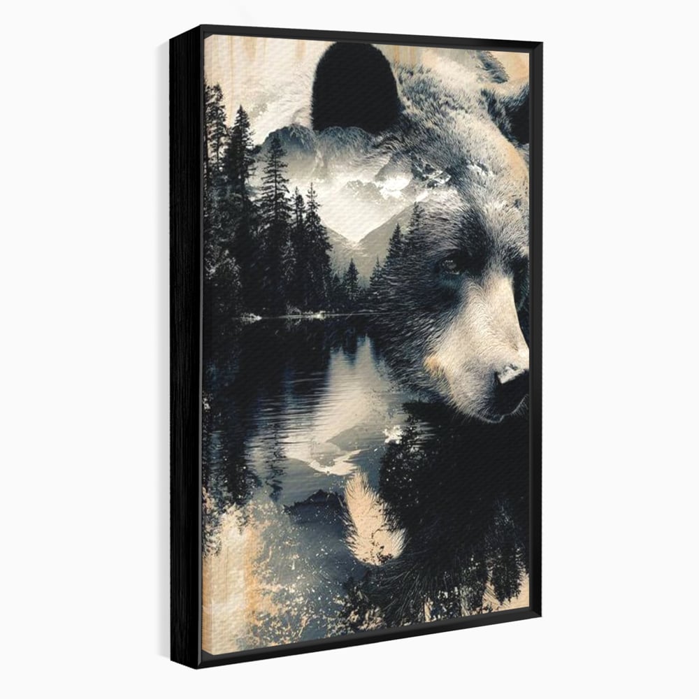 Tablou Canvas Premium, LuxCanva® M1487, Strajerul Padurii, Urs, Salbaticie, Animal, Padure, Peisaj, Natura, Munti, Ape, Dormitor, Birou, Living, Camera Copil