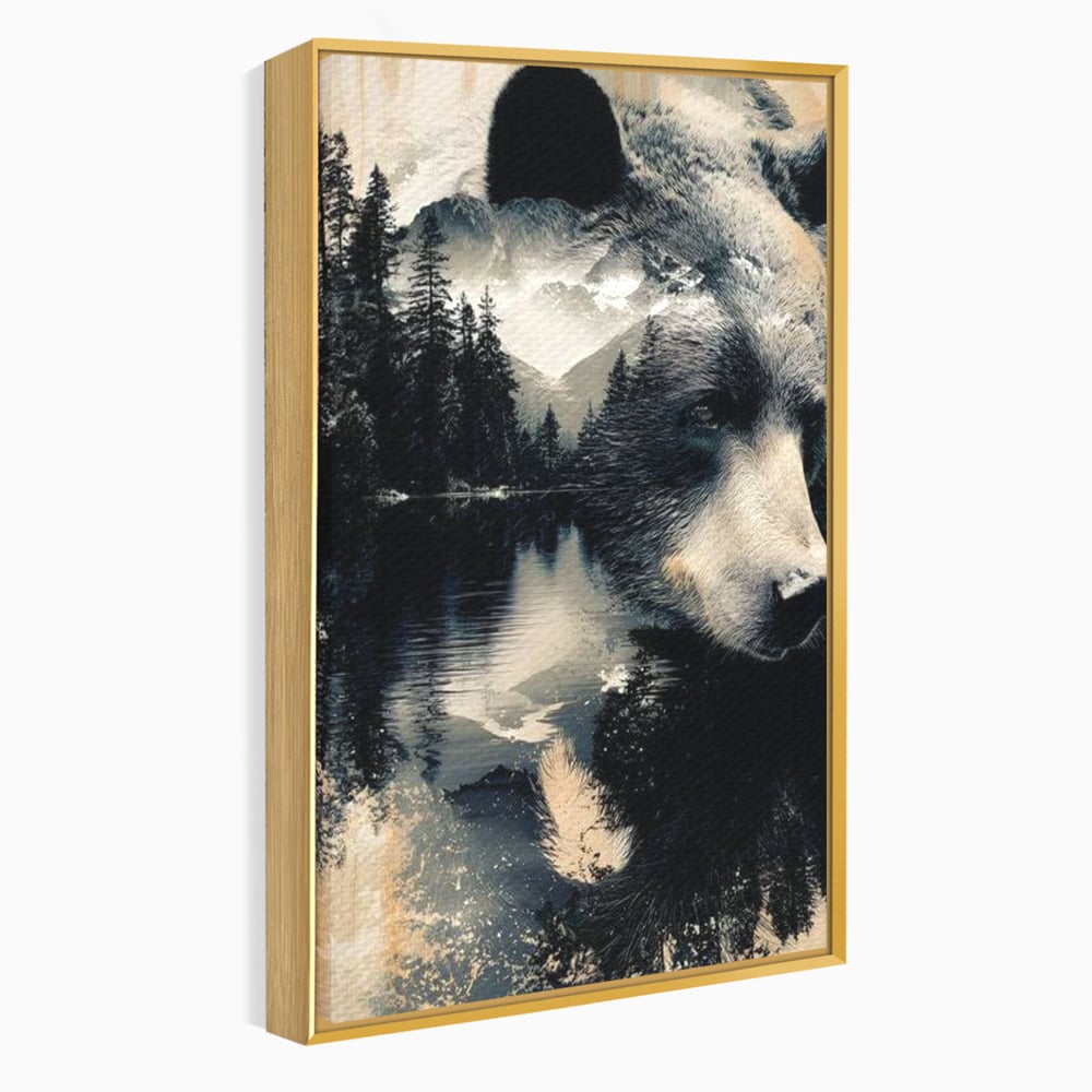 Tablou Canvas Premium, LuxCanva® M1487, Strajerul Padurii, Urs, Salbaticie, Animal, Padure, Peisaj, Natura, Munti, Ape, Dormitor, Birou, Living, Camera Copil