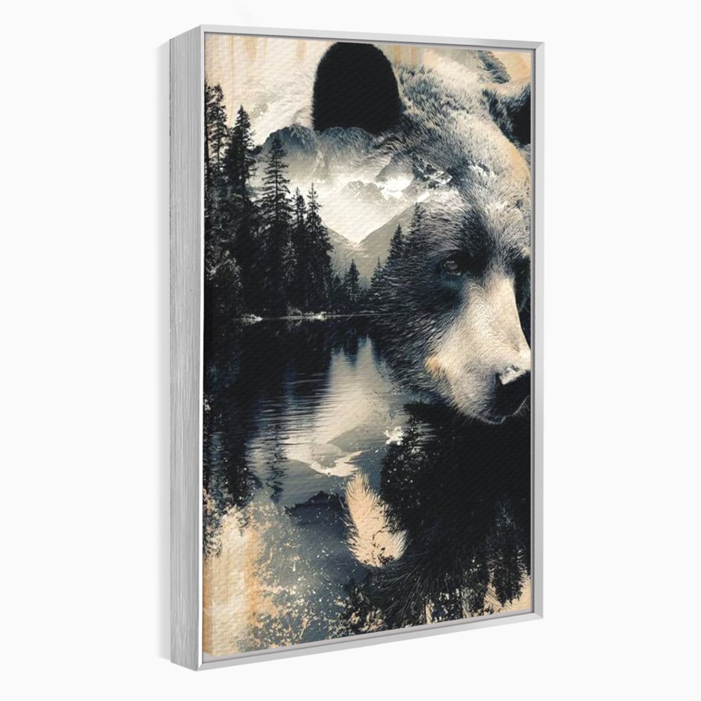 Tablou Canvas Premium, LuxCanva® M1487, Strajerul Padurii, Urs, Salbaticie, Animal, Padure, Peisaj, Natura, Munti, Ape, Dormitor, Birou, Living, Camera Copil